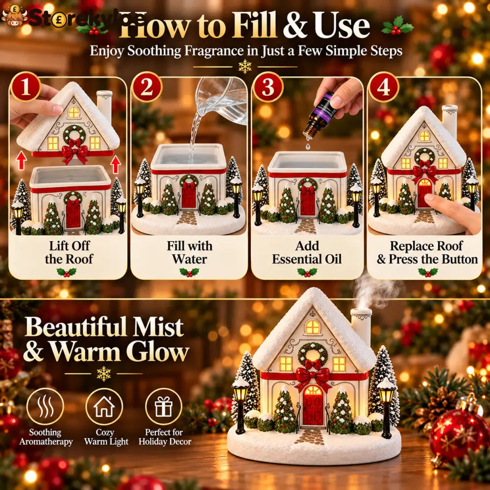 🎄 A Christmas Cottage That Comes to Life – Light-Up Aroma Diffuser with Chimney Mist