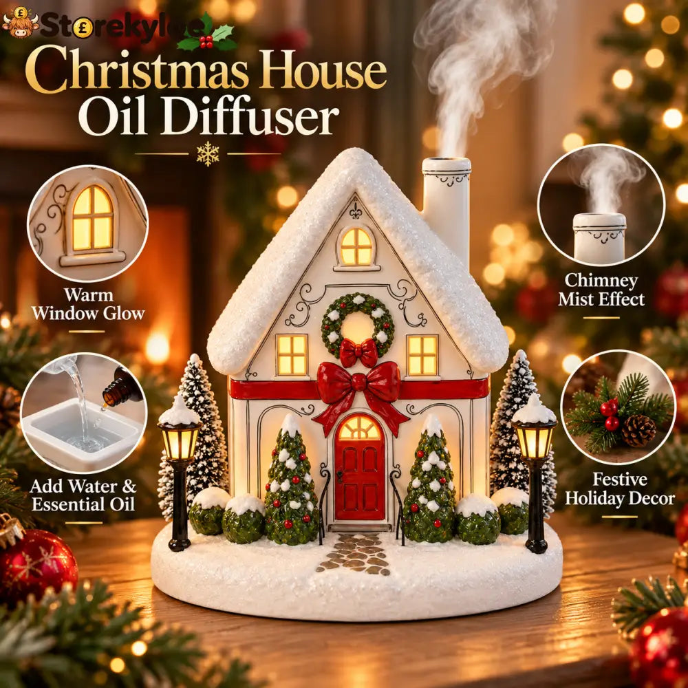 🎄 A Christmas Cottage That Comes to Life – Light-Up Aroma Diffuser with Chimney Mist