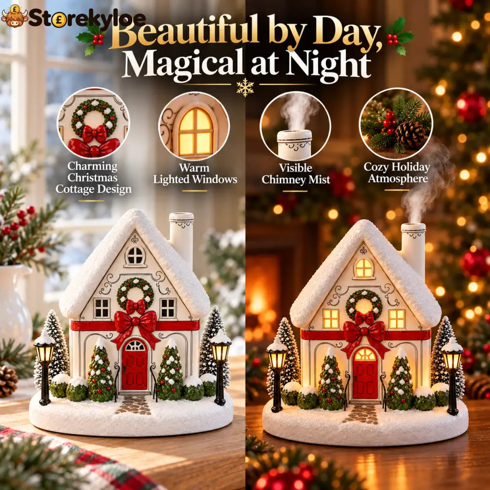 🎄 A Christmas Cottage That Comes to Life – Light-Up Aroma Diffuser with Chimney Mist