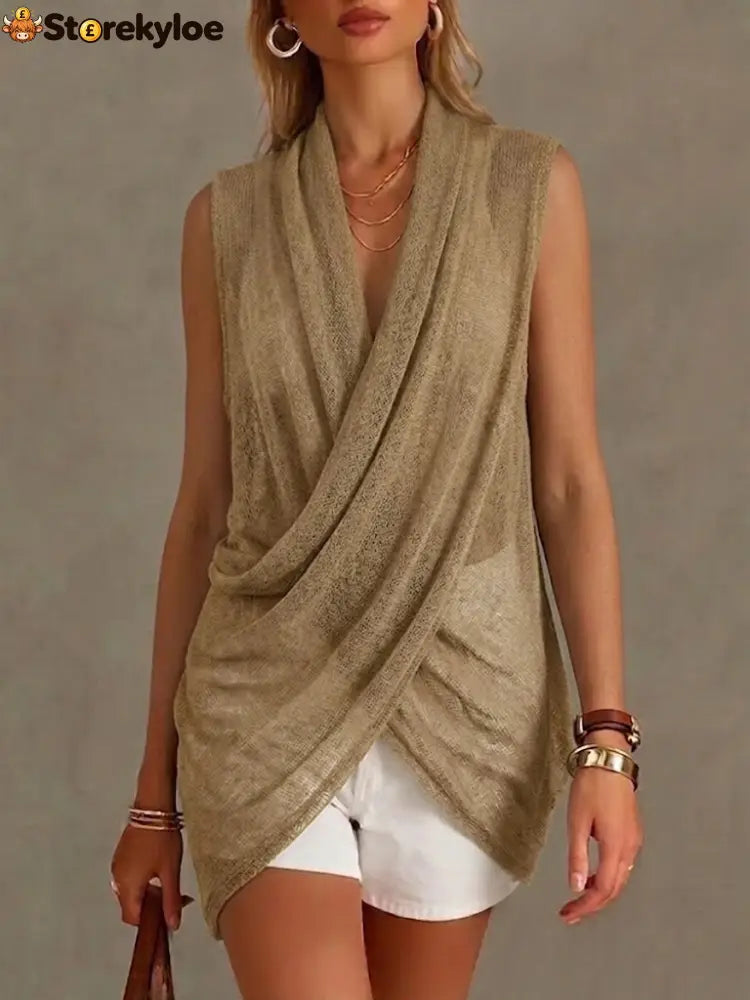 A Loose Comfortable And Lightweight Sleeveless Knit Top. - Khaki / S