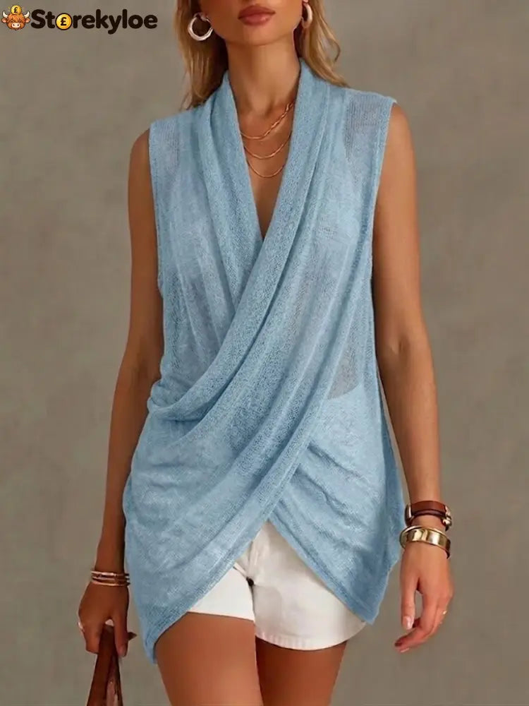 A Loose Comfortable And Lightweight Sleeveless Knit Top. - LightBlue / S