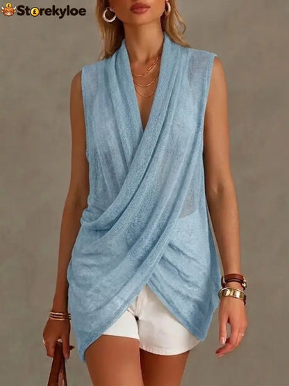 A Loose Comfortable And Lightweight Sleeveless Knit Top. - LightBlue / S