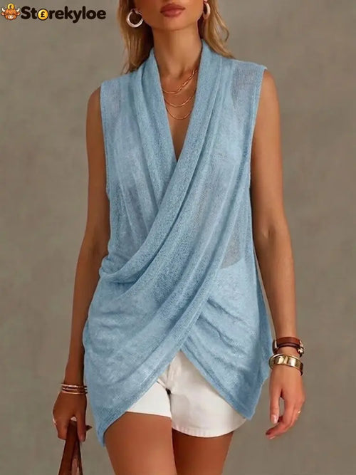 A Loose Comfortable And Lightweight Sleeveless Knit Top. - LightBlue / S