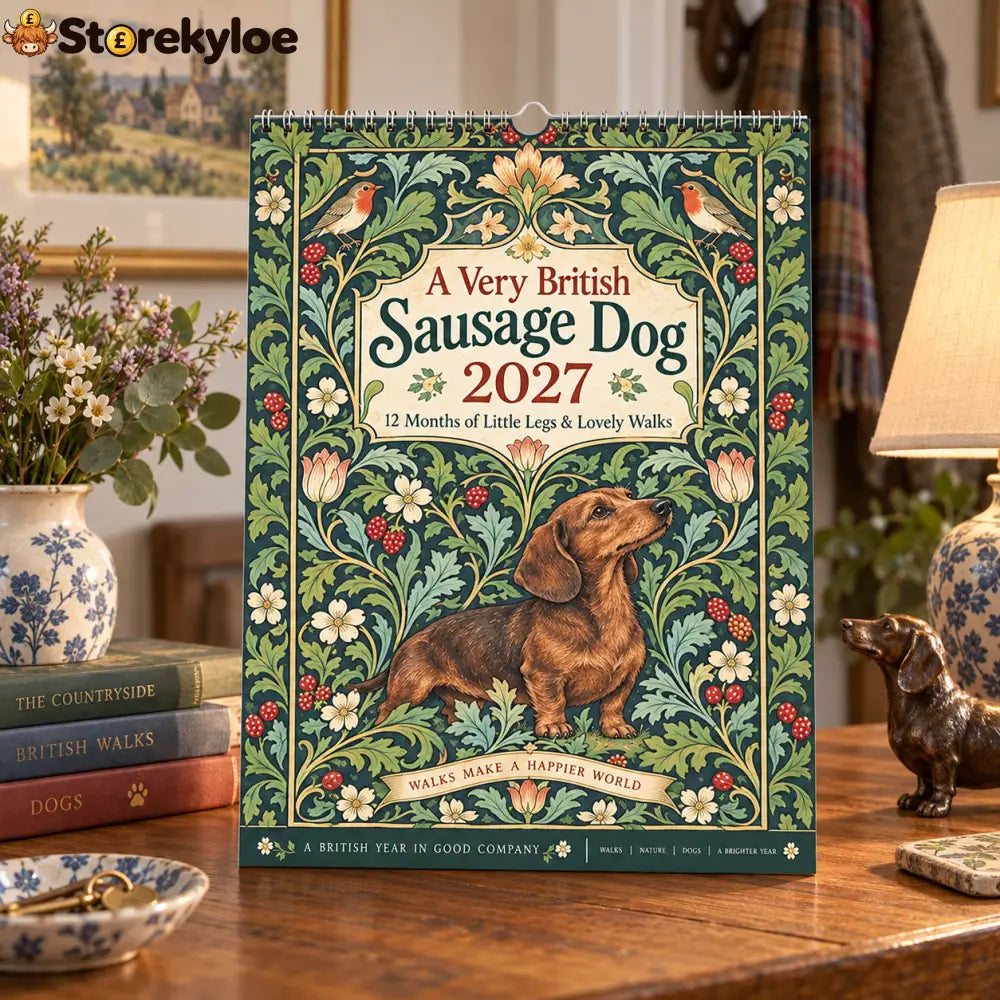 A Very British Sausage Dog 2027 Desk Calendar – Arts & Crafts Inspired Dachshund Calendar