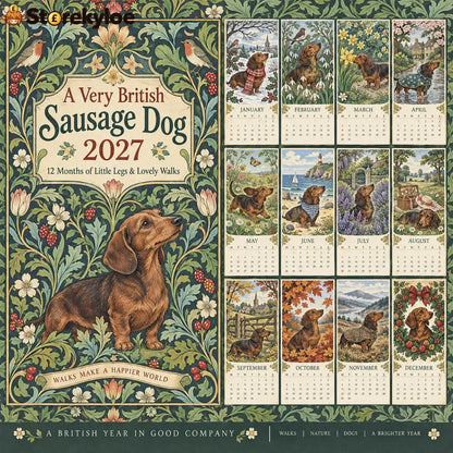A Very British Sausage Dog 2027 Desk Calendar – Arts & Crafts Inspired Dachshund Calendar