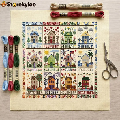 A Year in Stitches – 12-Month Seasonal Cross Stitch Kit - 🏡 Cottage Seasons - 节日装饰、diy类