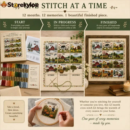 A Year in Stitches – 12-Month Seasonal Cross Stitch Kit - 节日装饰、diy类