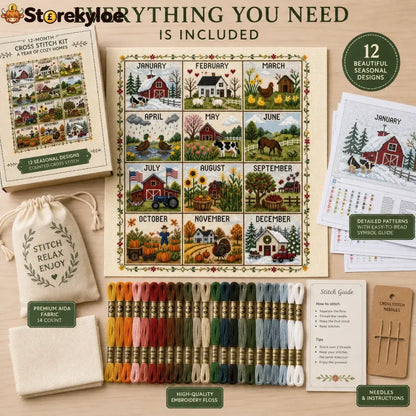 A Year in Stitches – 12-Month Seasonal Cross Stitch Kit - 节日装饰、diy类