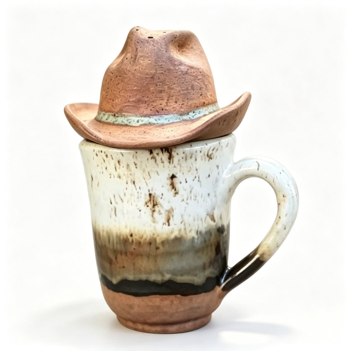 🤠 Cowboy Hat Ceramic Tea Mug Set | Western Handmade Cup with Hat Tea Strainer & Cowboy Boot Coaster, Rustic Farmhouse Gift