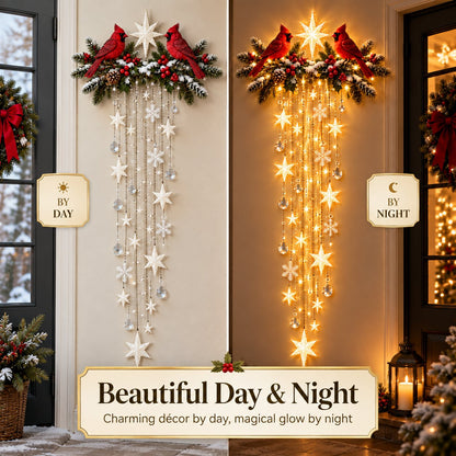 ❤️🐦 Cardinal Christmas Starfall Wall Light ✨ Glowing Holiday Cascade Decor