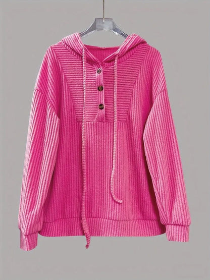Button-Front Drawstring Hoodie