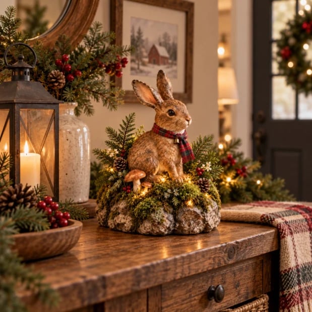 🐇Lighted Woodland Christmas Rabbit Figurine
