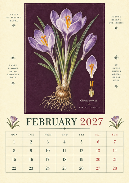 🌿 Botanical Specimens 2027 Wall Calendar – A Year of Pressed Flora