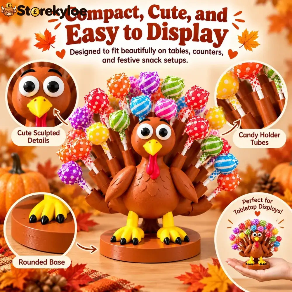 🦃🍭 Adorable Thanksgiving Turkey Lollipop Holder – Festive Candy Display Holiday Table Decor & Party Favor 🎁 - Buy 1
