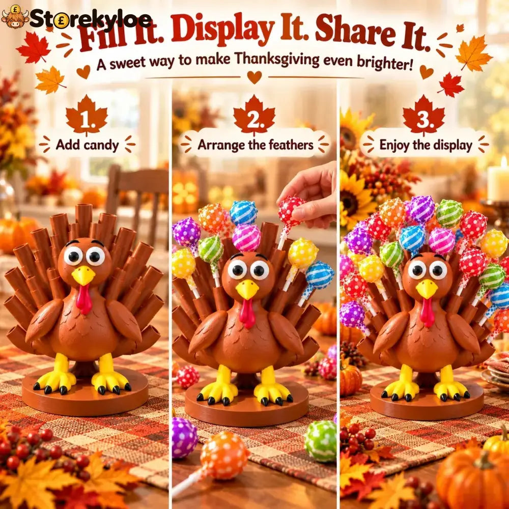 🦃🍭 Adorable Thanksgiving Turkey Lollipop Holder – Festive Candy Display Holiday Table Decor & Party Favor 🎁 - Buy 1
