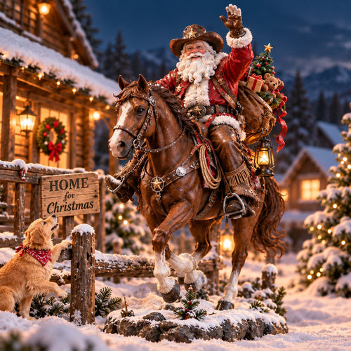 🤠 Home for Christmas Cowboy Santa – Rustic Western Holiday Memory Keepsake🎄