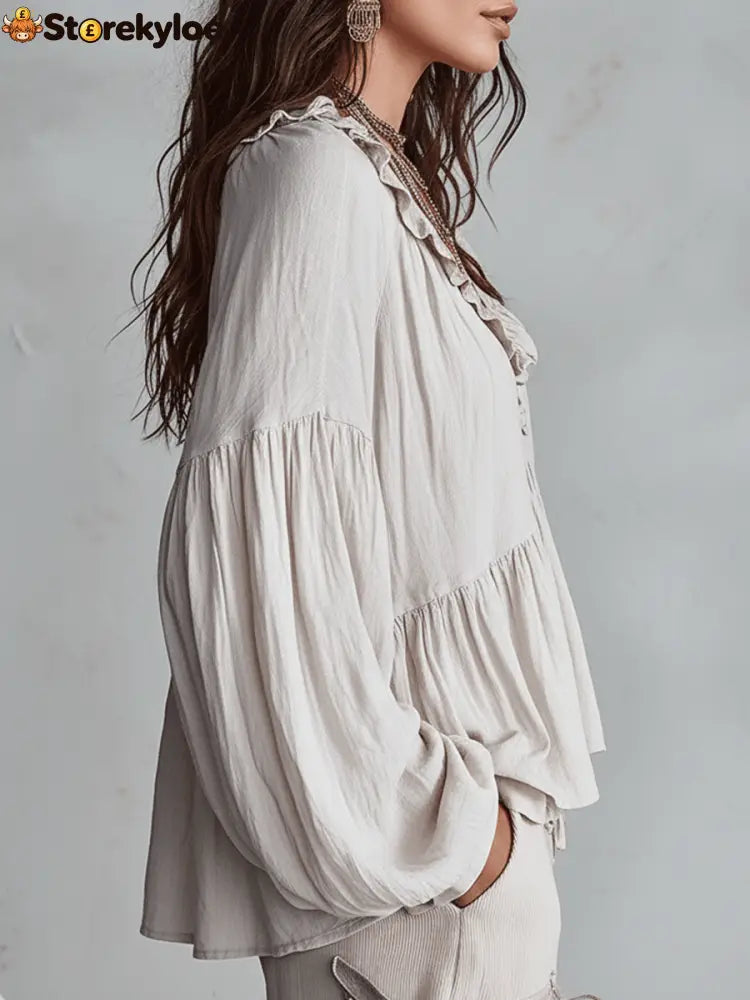 Airy Vintage-Inspired Ruffle Soft Ruffle Bohemian Blouse
