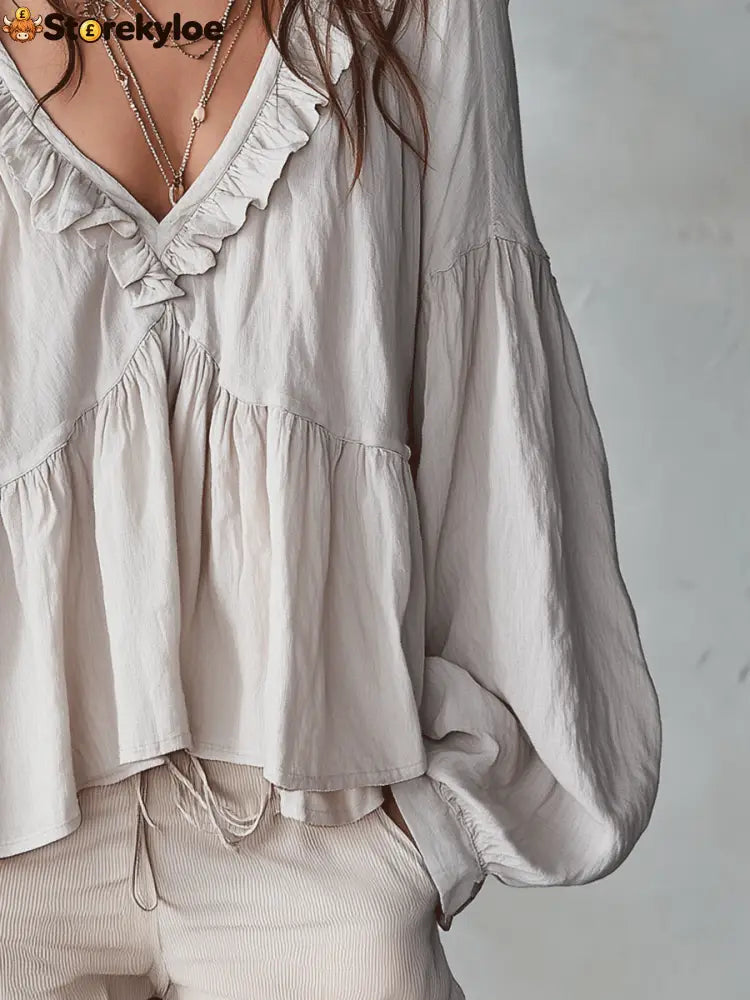Airy Vintage-Inspired Ruffle Soft Ruffle Bohemian Blouse