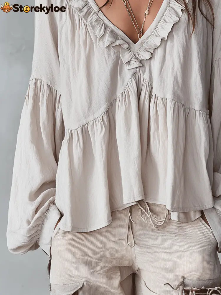 Airy Vintage-Inspired Ruffle Soft Ruffle Bohemian Blouse