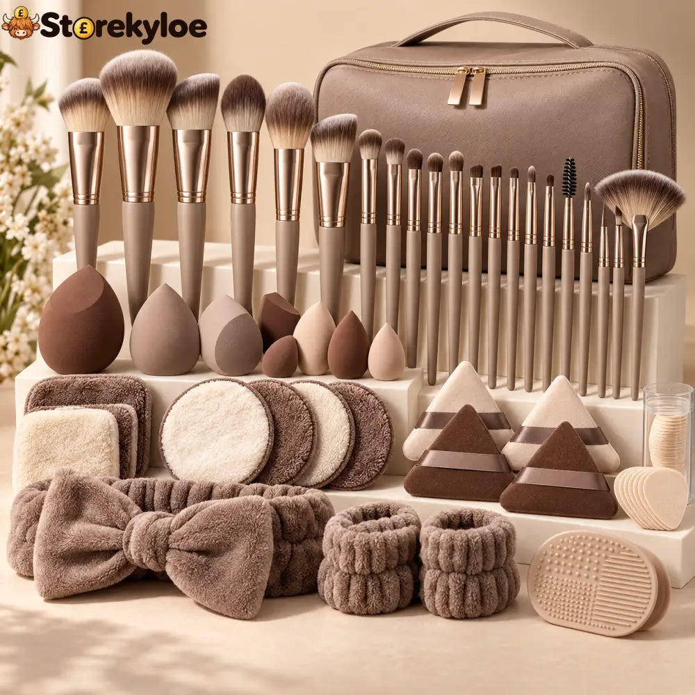 💄 All-in-One Makeup Brush & Sponge Set: Everything You Need for a Smoother Easier Makeup Routine - Beige