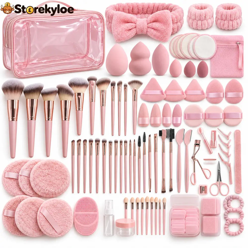 💄 All-in-One Makeup Brush & Sponge Set: Everything You Need for a Smoother Easier Makeup Routine - Pink