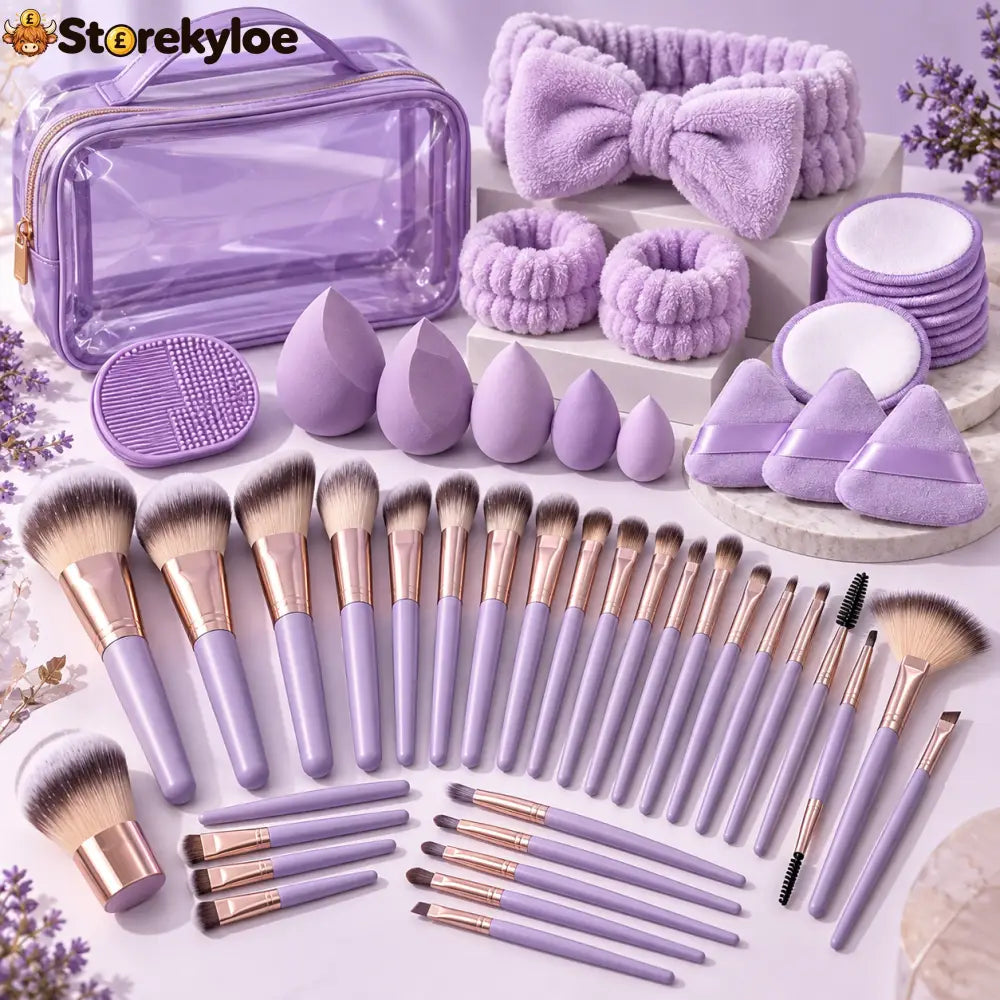 💄 All-in-One Makeup Brush & Sponge Set: Everything You Need for a Smoother Easier Makeup Routine - Purple