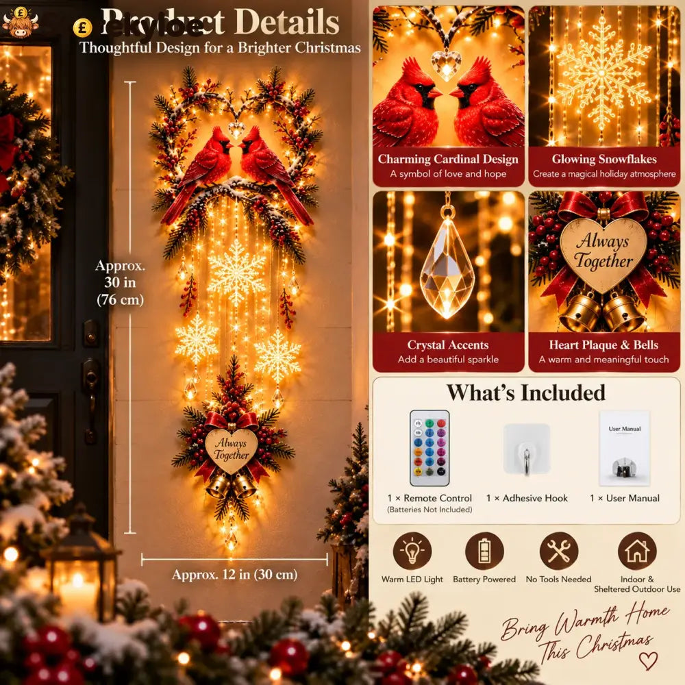 🐦 Always Together Cardinals™ – Lighted Christmas Wall Decor - ❤Buy 1