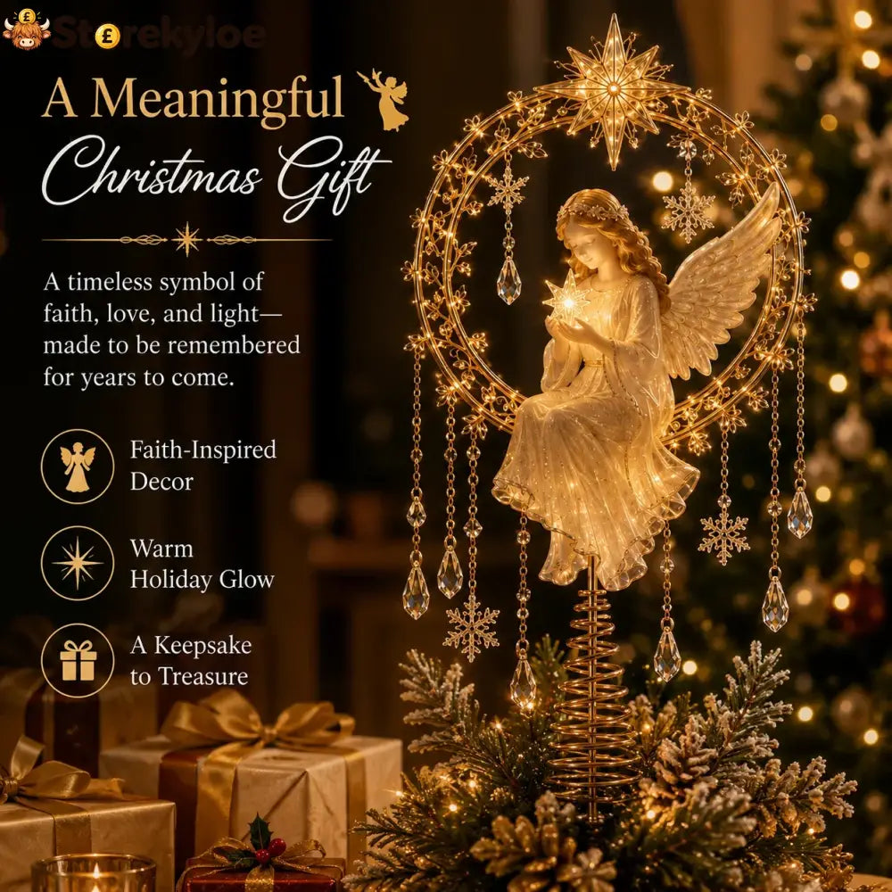 ✨ Angel’s Christmas Moon Lighted Angel Tree Topper