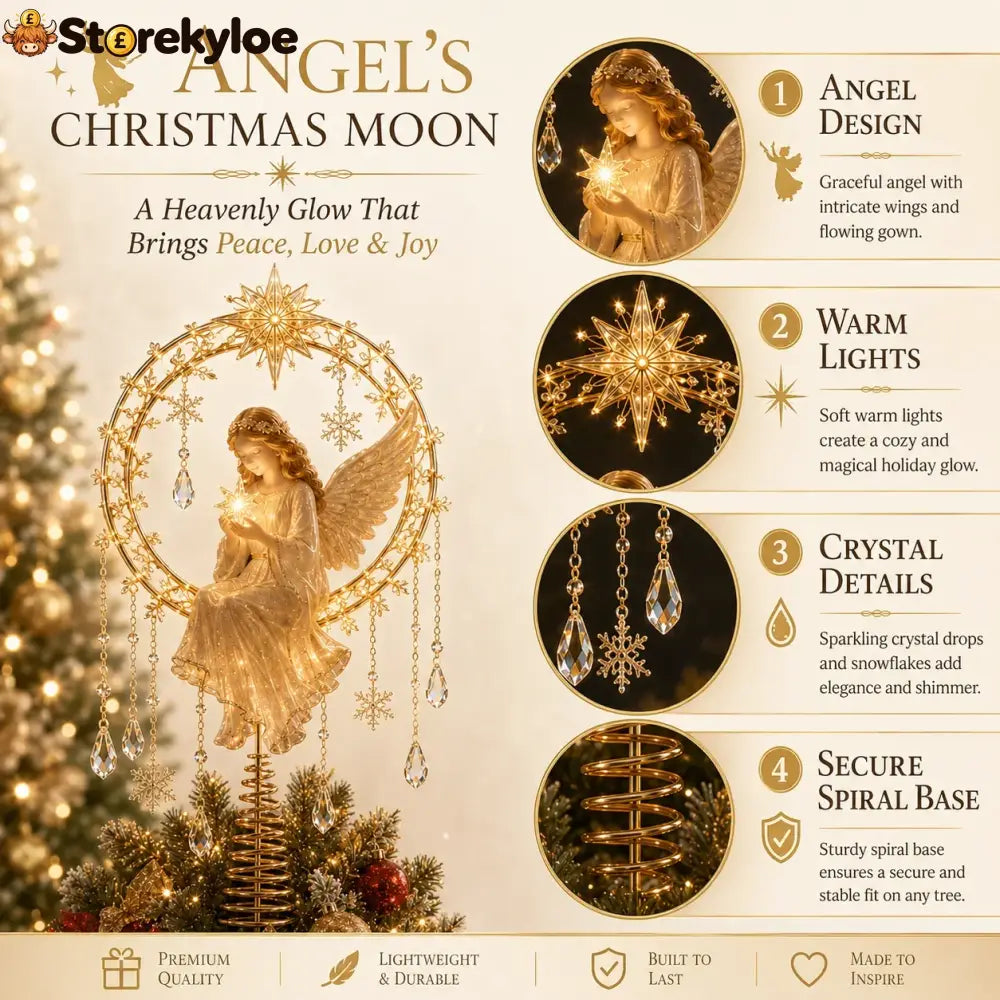 ✨ Angel’s Christmas Moon Lighted Angel Tree Topper
