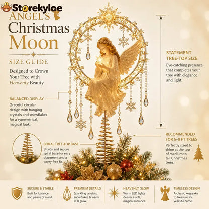 ✨ Angel’s Christmas Moon Lighted Angel Tree Topper