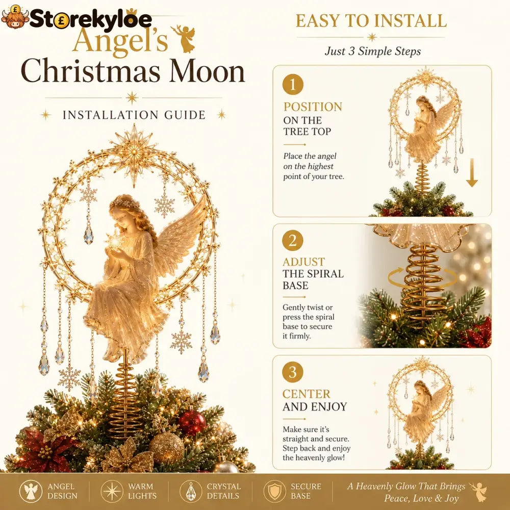 ✨ Angel’s Christmas Moon Lighted Angel Tree Topper