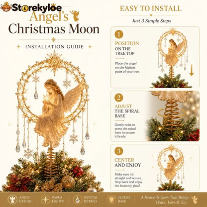 ✨ Angel’s Christmas Moon Lighted Angel Tree Topper