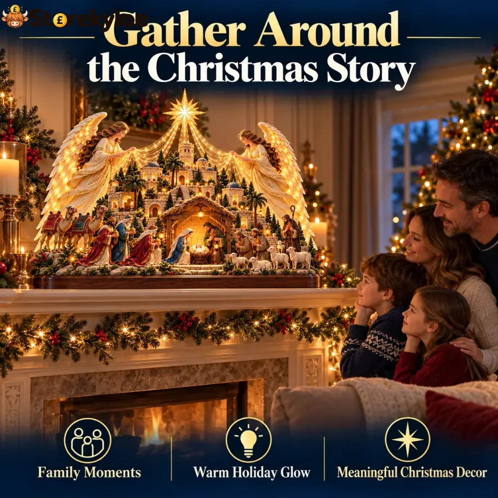 🔥🔥🔥🎄✨ Angels Over Bethlehem™ – Lighted 3D Nativity Mantel Centerpiece with Angel Wings & Star