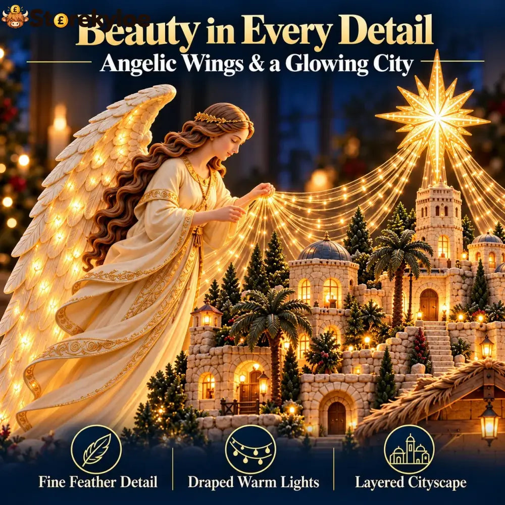 🔥🔥🔥🎄✨ Angels Over Bethlehem™ – Lighted 3D Nativity Mantel Centerpiece with Angel Wings & Star