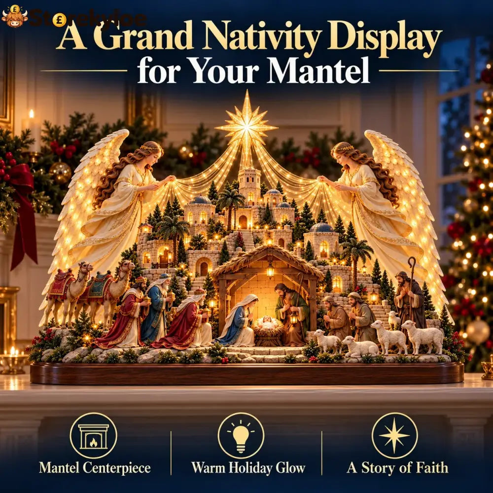 🔥🔥🔥🎄✨ Angels Over Bethlehem™ – Lighted 3D Nativity Mantel Centerpiece with Angel Wings & Star