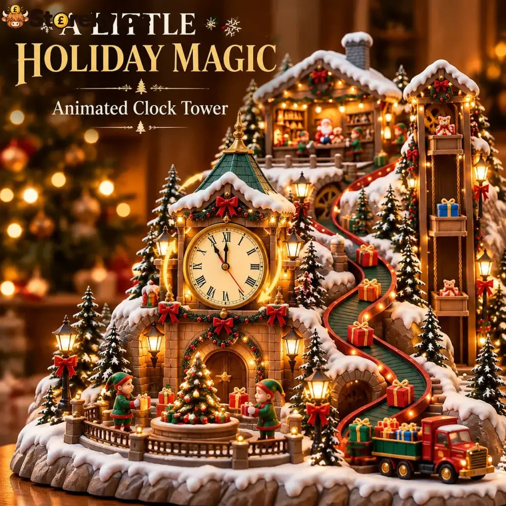 Animated Christmas Toy Factory Village With Moving Clock & Gift Conveyor Usb-c Rechargeable Lighted Holiday Centerpiece