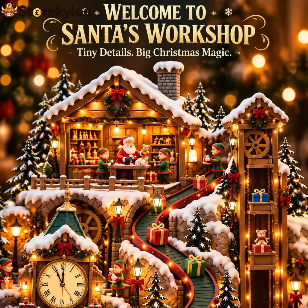 Animated Christmas Toy Factory Village With Moving Clock & Gift Conveyor Usb-c Rechargeable Lighted Holiday Centerpiece