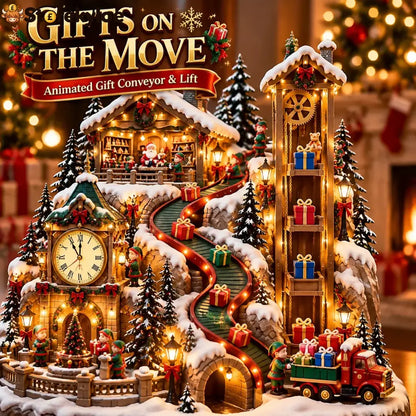 Animated Christmas Toy Factory Village With Moving Clock & Gift Conveyor Usb-c Rechargeable Lighted Holiday Centerpiece