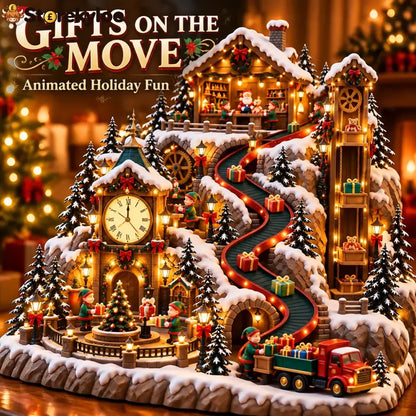 Animated Christmas Toy Factory Village With Moving Clock & Gift Conveyor Usb-c Rechargeable Lighted Holiday Centerpiece