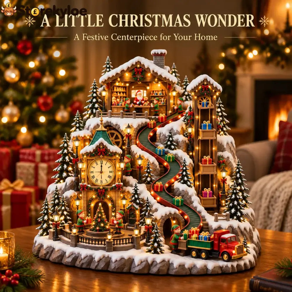 Animated Christmas Toy Factory Village With Moving Clock & Gift Conveyor Usb-c Rechargeable Lighted Holiday Centerpiece
