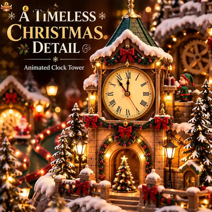 Animated Christmas Toy Factory Village With Moving Clock & Gift Conveyor Usb-c Rechargeable Lighted Holiday Centerpiece