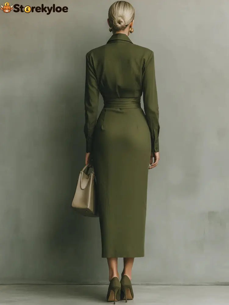 Army Green Cotton Blended Maxi Dress