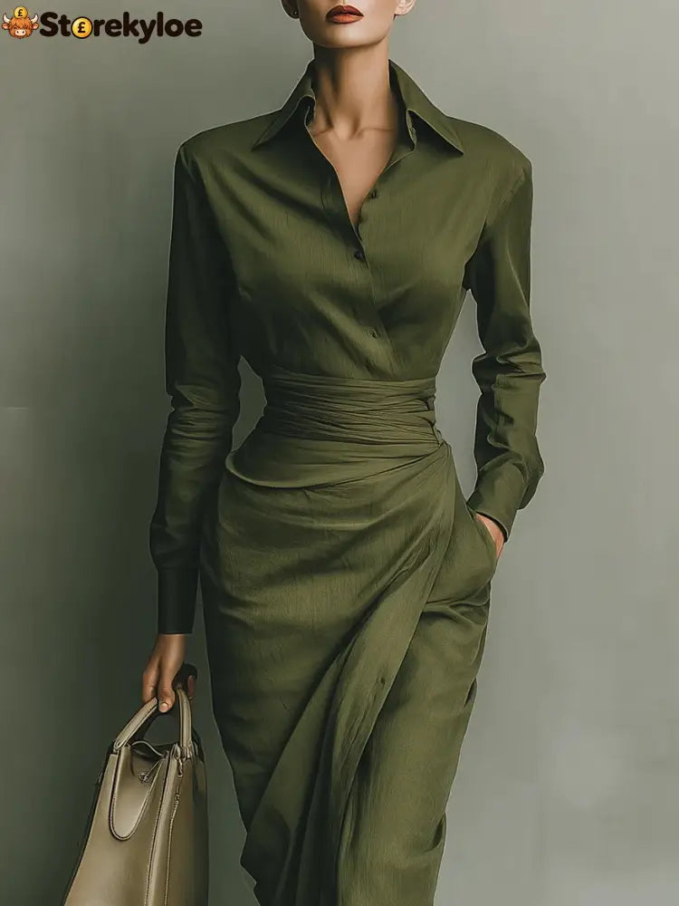 Army Green Cotton Blended Maxi Dress