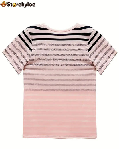 Aumora Round Neck Short Sleeve Striped T-Shirt