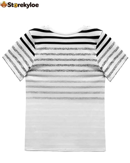 Aumora Round Neck Short Sleeve Striped T-Shirt
