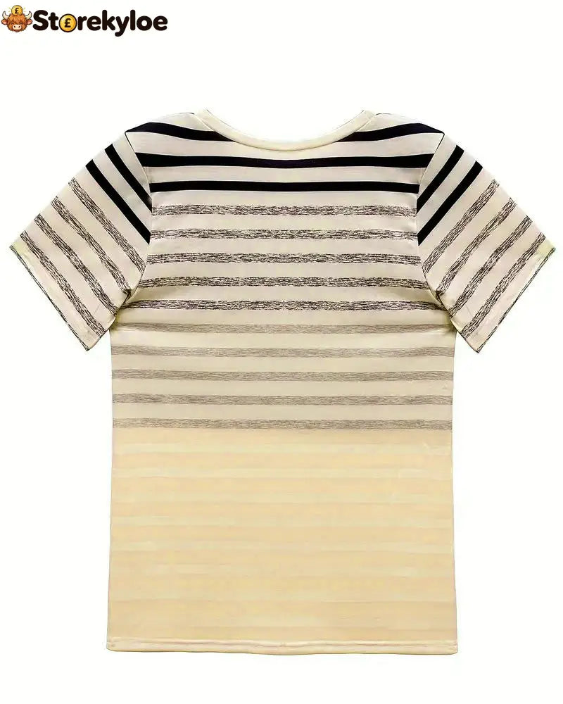 Aumora Round Neck Short Sleeve Striped T-Shirt