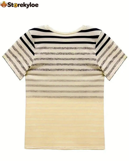 Aumora Round Neck Short Sleeve Striped T-Shirt
