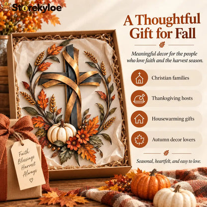 ✝️🍂 Autumn Cross & Pumpkin Harvest Metal Wall Decor