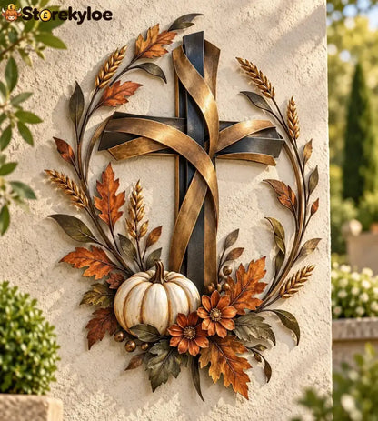 ✝️🍂 Autumn Cross & Pumpkin Harvest Metal Wall Decor (📦Buy 2 Free Shipping)
