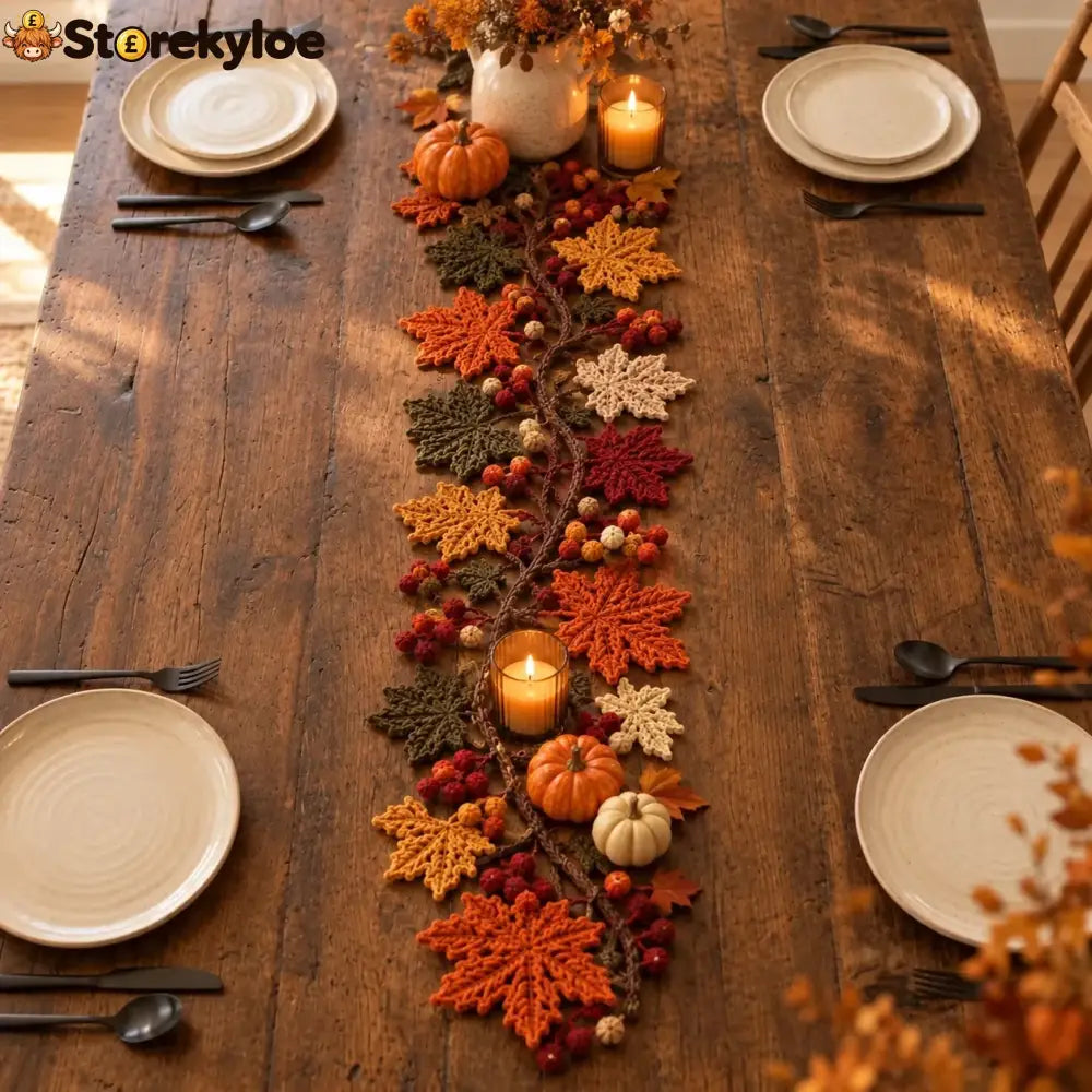 🍂 Autumn Leaf Table Runner | Fall Thanksgiving Dining Table Centerpiece Decor 🦃 - 13’’ × 72’’ (33 × 183 cm)